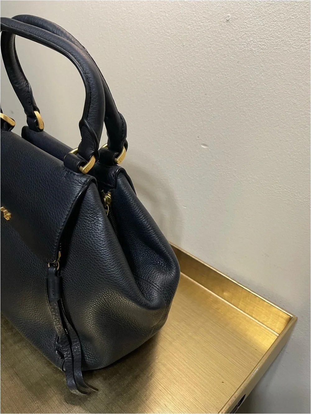 Tory Burch Black Pebbled Leather Satchel Handbag